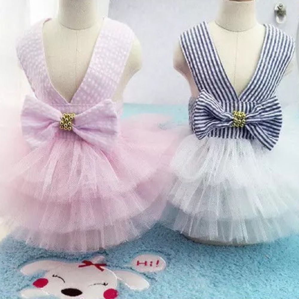 🌺HP Dog dress shirt bow tutu pink cute medium small dogs clothing